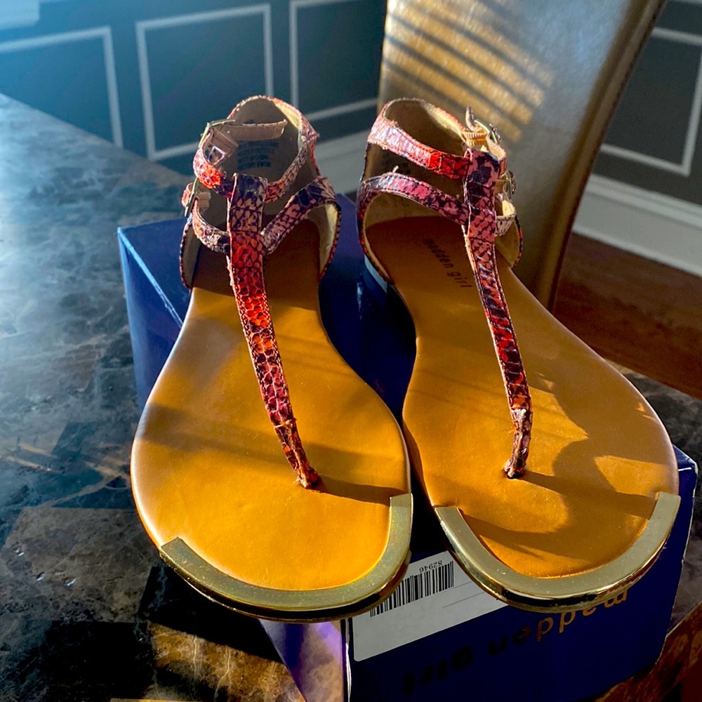 Madden Girl SURRGE Multicolor Snake-print Sandals w/ Gold Trim